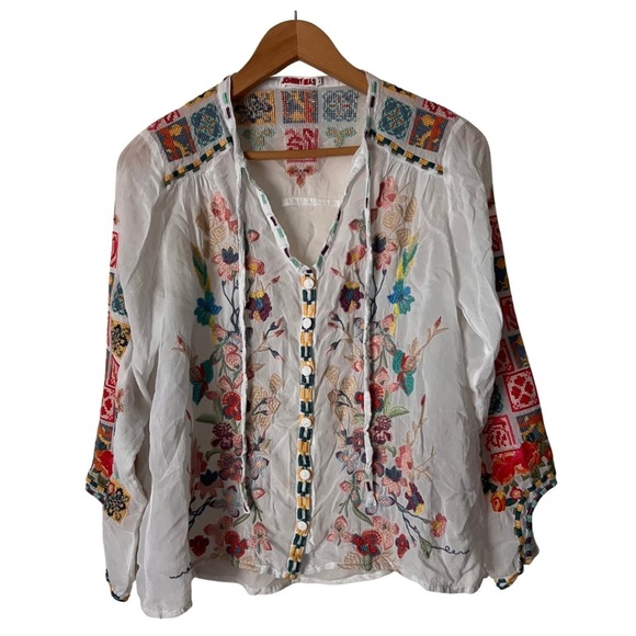 Johnny Was Nikolita Embroidered Blouse BOHO White Top, XS - Picture 2 of 10